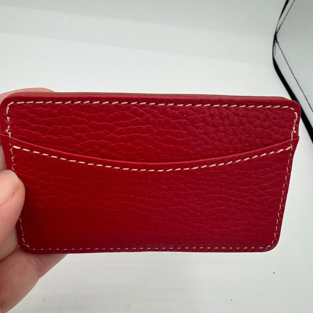 Dooney & Bourke Leather Card Case Wallet Brown Red Pebbled Minimalist Slim